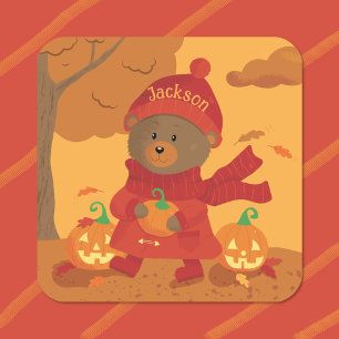 Adesivo Quadrado Autumn Brown Bear Kid Sticker
