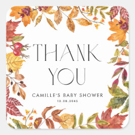 Adesivo Quadrado Autumn Deixa Wreath Chá de fraldas Obrigado