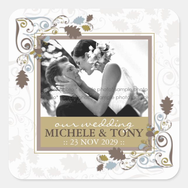 Adesivo Quadrado Autumn Fall Deixa Sujinhos Foto de Casamento (Frente)