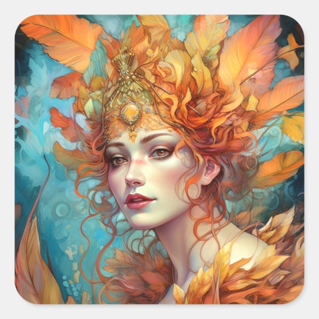 Adesivo Quadrado Autumn Fall Queen Goddese Fantasy Art (Frente)