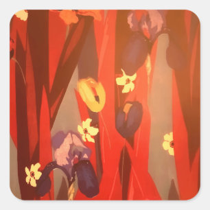 Adesivo Quadrado Autumn Floral Red Falling Deixa Watercolor