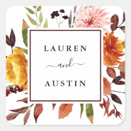 Adesivo Quadrado Autumn Garden Watercolor Marsala Wedding