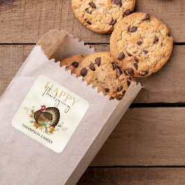 Adesivo Quadrado Autumn Greenery Watercolor Foliage Ação de Graças