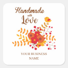 Adesivo Quadrado Autumn Handmade With Love With Branches & Bird