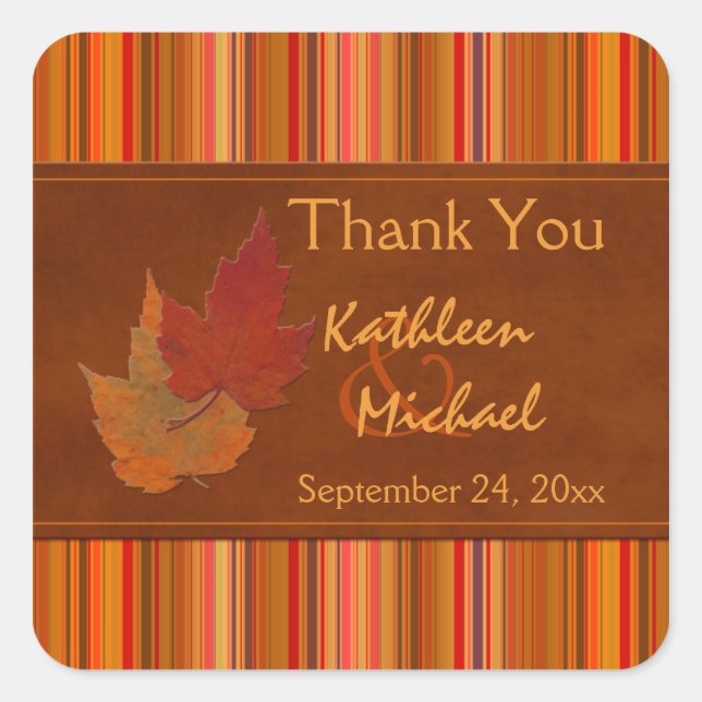 Adesivo Quadrado Autumn Leaves e Stripes Wedor Sticker (Frente)