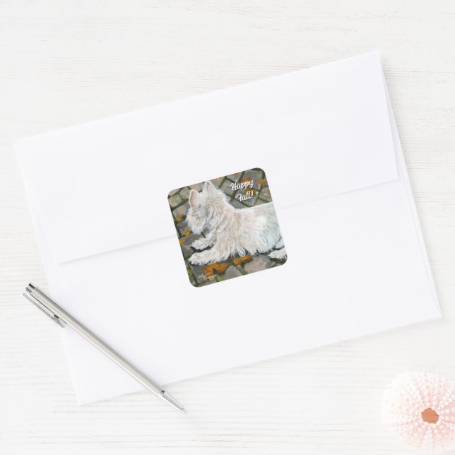 Adesivo Quadrado Autumn Leaves Westie no Pacio (Envelope)