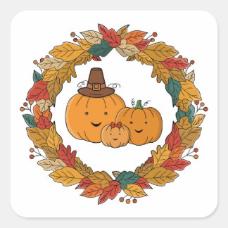 Adesivo Quadrado Autumn Pumpkin Family Wreath