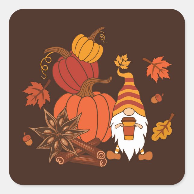 Adesivo Quadrado Autumn Pumpkins Gnome Spice Card (Frente)