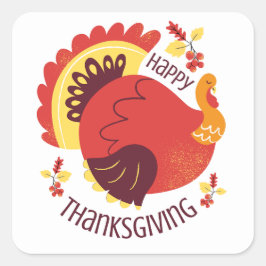 Adesivo Quadrado Autumn Stylized Sitting Turkey Happy Thankiness