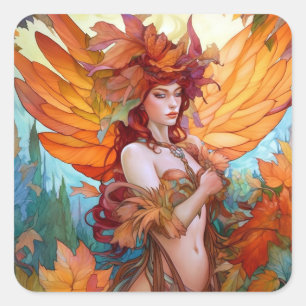 Adesivo Quadrado Autumn Woodland Fairy Fantasy Art