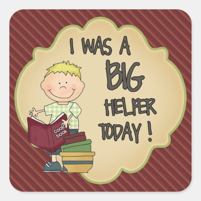 Adesivo Quadrado Auxiliar da cozinha para trás com tiras vermelhas  (Frente)