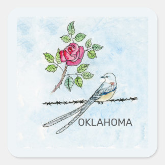 Adesivo Quadrado Ave e flor de Oklahoma