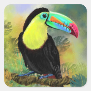Adesivo Quadrado Ave Tropical Toco Toucan Exótica - Pintura Migrad