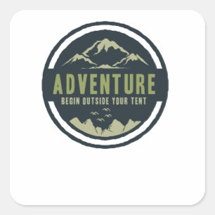 Adesivo Quadrado Aventura Comece fora da sua tenda