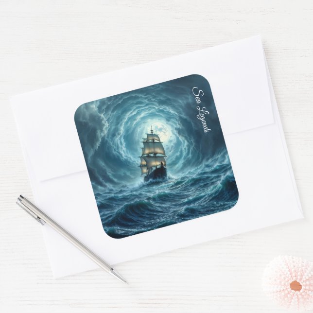 Adesivo Quadrado Aventura das ondas de lua de tempestade épica (Envelope)