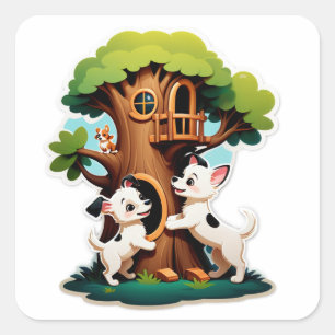 Adesivo Quadrado Aventura de Bolhas Cachorrinho Banho