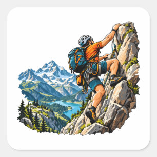 Adesivo Quadrado Aventura de escalada em rocha para escaladores de