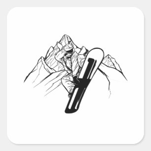 Adesivo Quadrado Aventura de Montanha Snowboarder