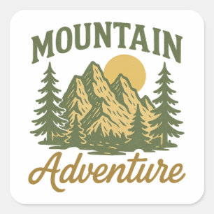 Adesivo Quadrado Aventura de Montanha Vintage Caminhada ao Ar Livre