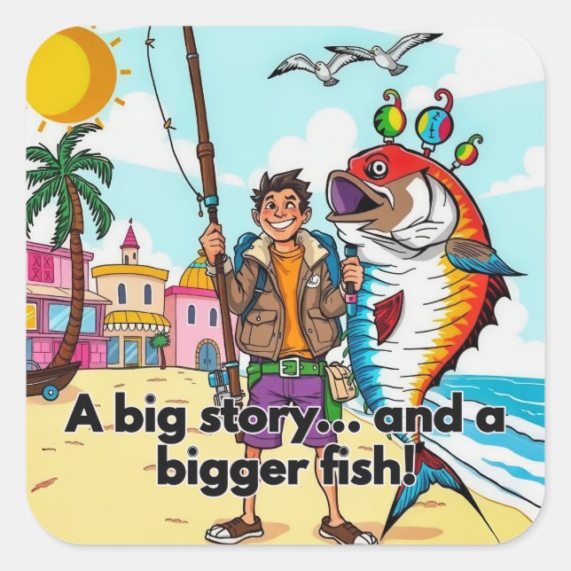 Adesivo Quadrado Aventura de Pesca do Dia Úmido (Frente)