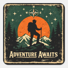 Adesivo Quadrado Aventura Espera – Caminhante de Exploração ao Ar L