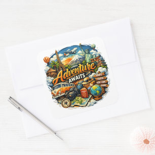 Adesivo Quadrado Aventura Espera Colagem Viagem Vintage Férias