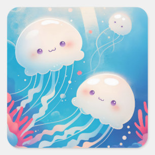 Adesivo Quadrado Aventura Jellyfish Buddies