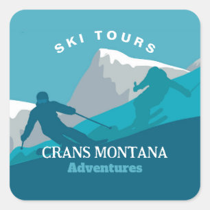 Adesivo Quadrado Aventuras de Montana de Esqui Alpino Personalizada