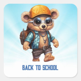 Adesivo Quadrado Aventuras Sunny com Urso de Beachy - Prontos para 