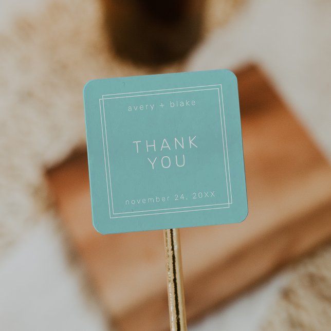 Adesivo Quadrado AVERY Modern Mint Green Weding Obrigado Sticker (AVERY Modern Mint Green Wedding Thank You Sticker)
