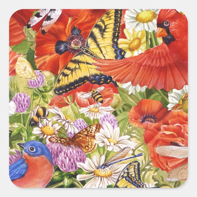Adesivo Quadrado Aves, Borboletas e Abelhas (Frente)