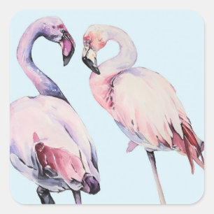 Adesivo Quadrado Aves Flamingo Pintadas por Aquarelas