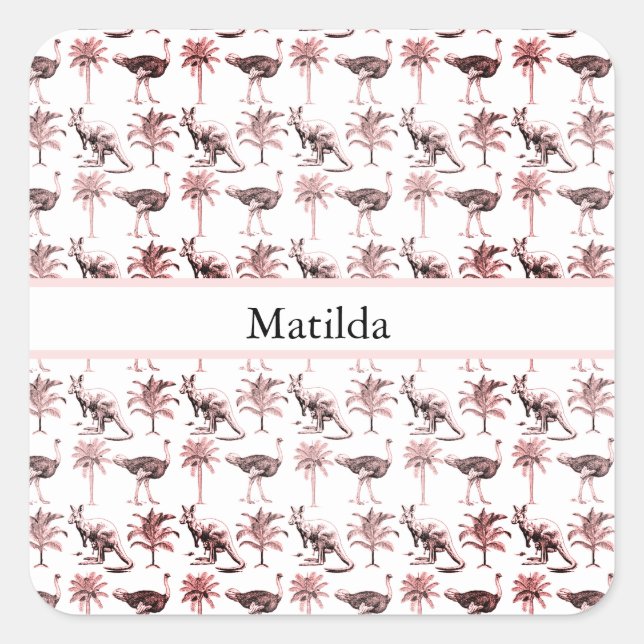 Adesivo Quadrado avestruzes e cangurus, personalizáveis (Frente)