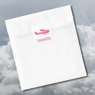 Adesivo Quadrado Avião Cessna Rosa Menina Chic Divertido Personaliz