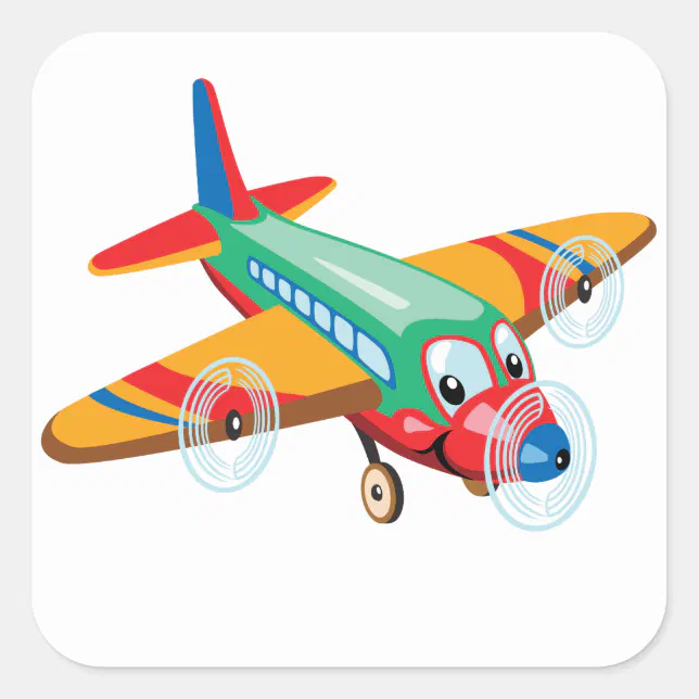 Adesivo Quadrado avião de desenho animado