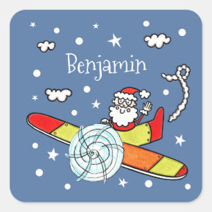 Adesivo Quadrado Avião Pai Natal Personalizado Papai Noel