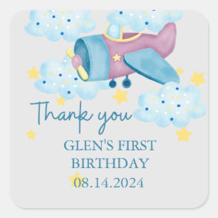 Adesivo Quadrado Avião roxo para cima e para fora Obrigado