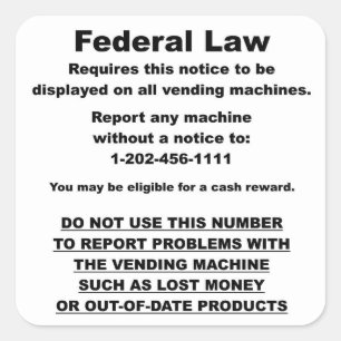 Adesivo Quadrado Aviso de Máquina de Venda Federal