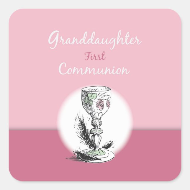 Adesivo Quadrado Avô, 1ª Comunhão, Rosa, Chalice (Frente)