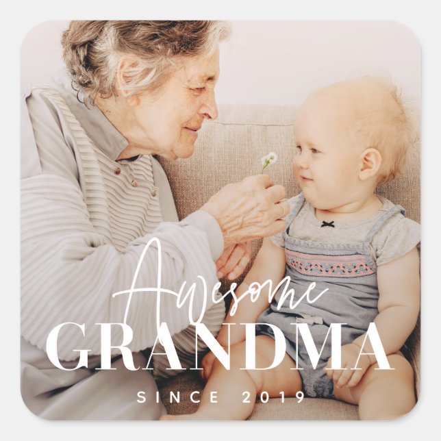 Adesivo Quadrado Avó Incrível Desde 20XX Foto Elegante Simples (Frente)