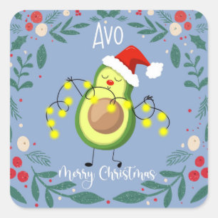 Adesivo Quadrado Avo merry natal avocado luzes nota card