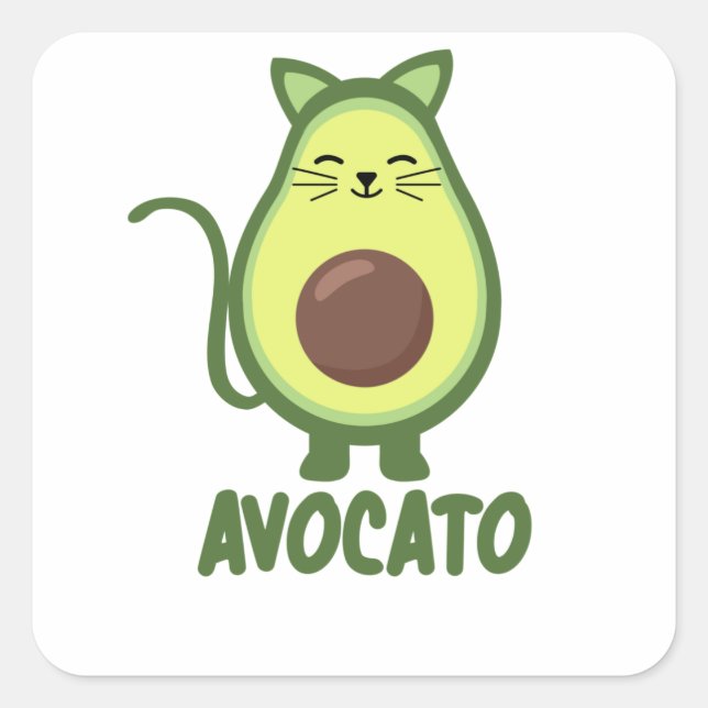 Adesivo Quadrado Avocado Cat Engraçado Comida Engraçado Kitten Avoc (Frente)