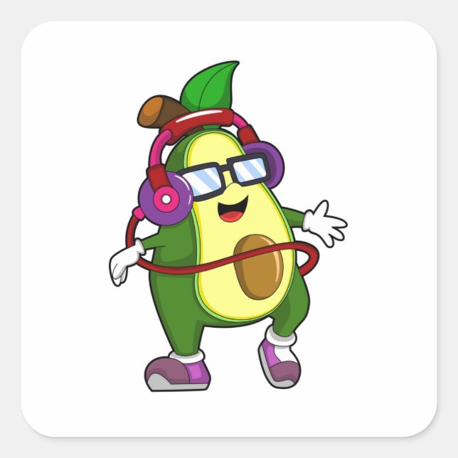Adesivo Quadrado Avocado em Música com Fone de Ouvido (Frente)