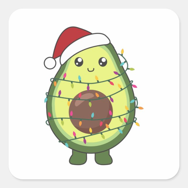 Adesivo Quadrado Avocado para o Natal Luzes Engraçadas (Frente)