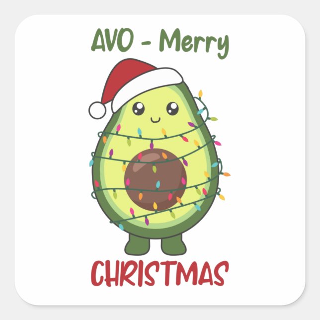 Adesivo Quadrado Avocado para o Natal Luzes Engraçadas (Frente)