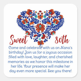 Adesivo Quadrado Avós 80 Birthday / Russo Húngaro