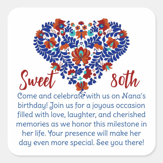 Adesivo Quadrado Avós 80 Birthday / Russo Húngaro (Frente)