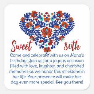 Adesivo Quadrado Avós 80 Birthday / Russo Húngaro