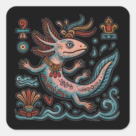 Adesivo Quadrado Axolote Azteca Xolotl pedra erodida tribal arte bo