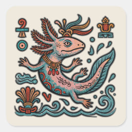 Adesivo Quadrado Axolote Azteca Xolotl pedra erodida tribal arte bo
